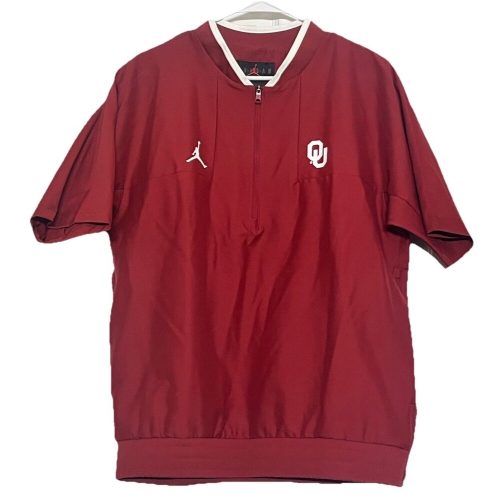 NWT Oklahoma Sooners Jordan Half Zip Pullover M Red NCAA Batters Jacket Warm Up - Picture 2 of 16